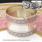 Fab Antique French Sterling Silver 2" Napkin Ring, Laurel Garland & Ribbon Bands