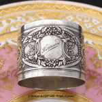 Antique French Sterling Silver Napkin Ring, Ornate Floral & Foliage Decoration, "Fernand" Inscription