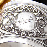 Antique French Sterling Silver Napkin Ring, Ornate Floral & Foliage Decoration, "Fernand" Inscription