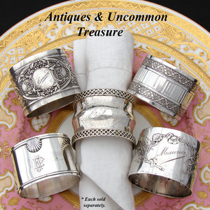 Antique French Sterling Silver Napkin Ring, Ornate Floral & Foliage Decoration, "Fernand" Inscription