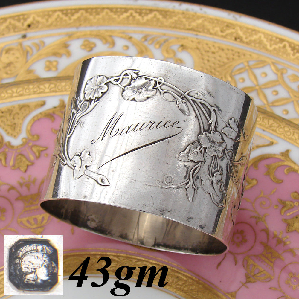 Ornate Antique French Sterling Silver Napkin Ring, Floral, RD Monogr –  Antiques & Uncommon Treasure