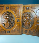 PAIR 2 Heavy Antique French Carved Oak Panels from Cabinet or Furniture, Plaques