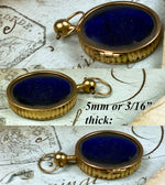 Petit Antique French 18k Gold Locket, Convex Blue Glass or Sapphire, Cover Glass