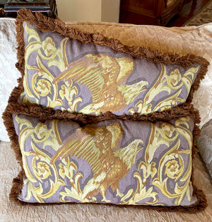 PAIR (2) Vintage Woven Wool Decorator Throw Pillows, French Aubusson Look, Eagle