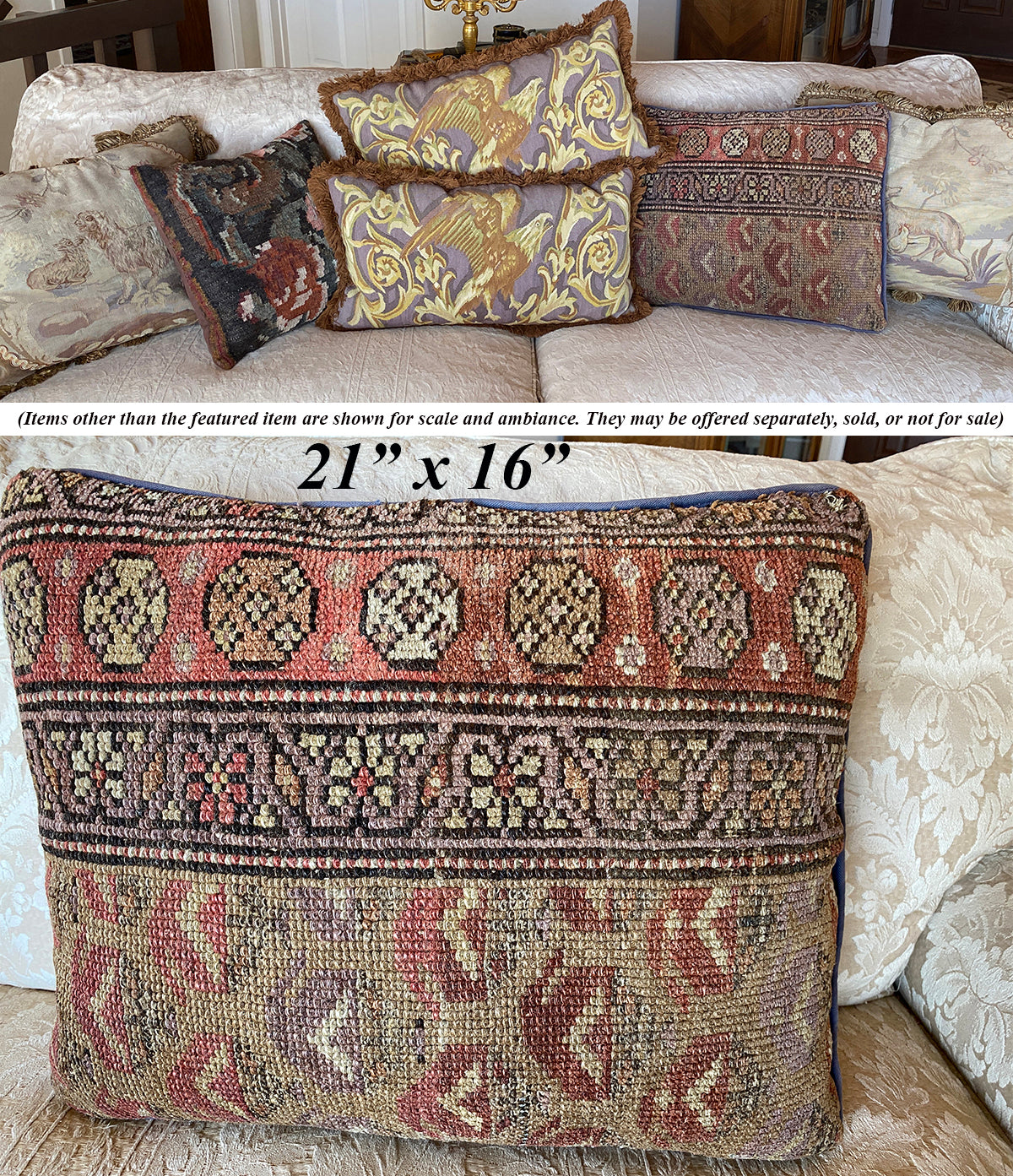 Antique Woven Kilim or Rug-like Tapestry Panel Made into 21" x 16" Sofa or Throw Pillow