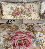 HUGE Antique French Aubusson Tapestry Made up as 43" x 21.5" Sofa or Bed Pillow, Bolster