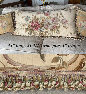 HUGE Antique French Aubusson Tapestry Made up as 43" x 21.5" Sofa or Bed Pillow, Bolster