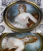 Antique 18th Century French Portrait Miniature, 18k Face on Frame, Beautiful Naughty, Incroyables