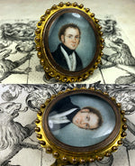 Tiny 18th C. Antique French Portrait Miniature in Easel Back Frame, Was 2" Bracelet Clasp