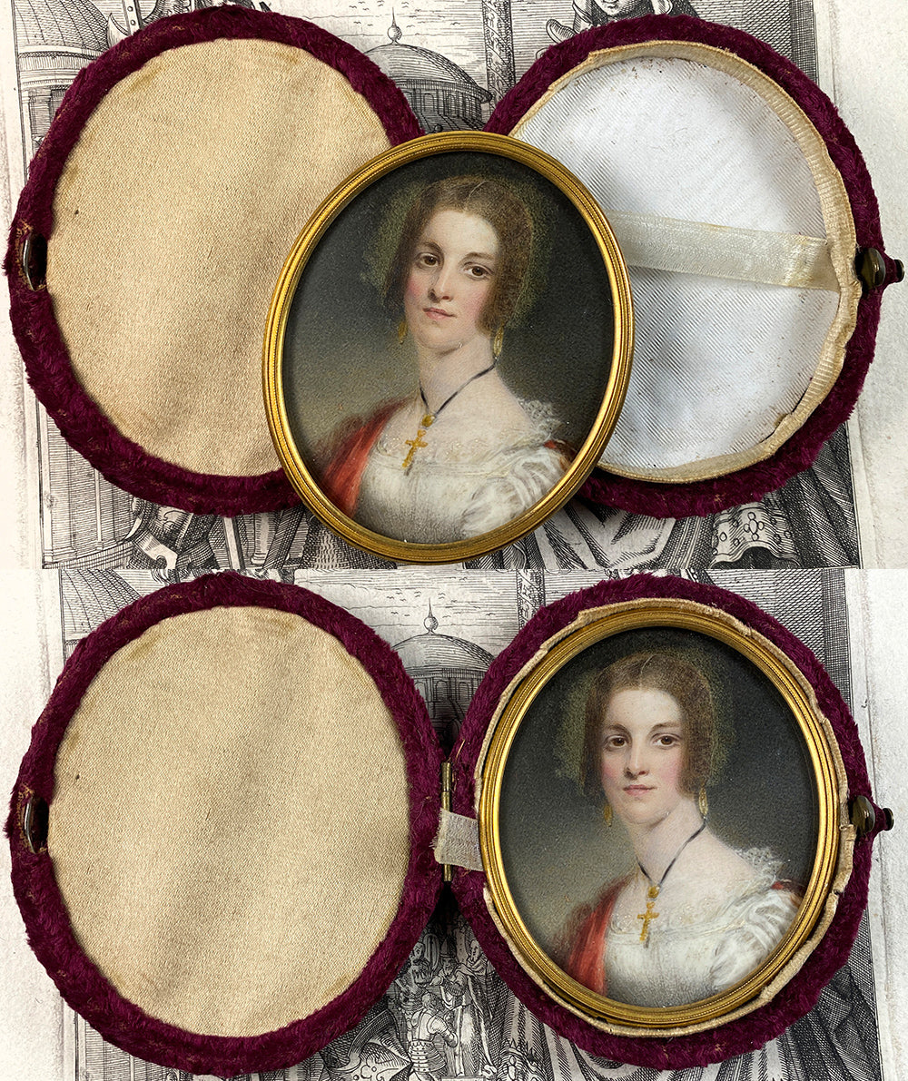 Antique English Portrait Miniature, Late Victorian English Beauty, Cased Painting