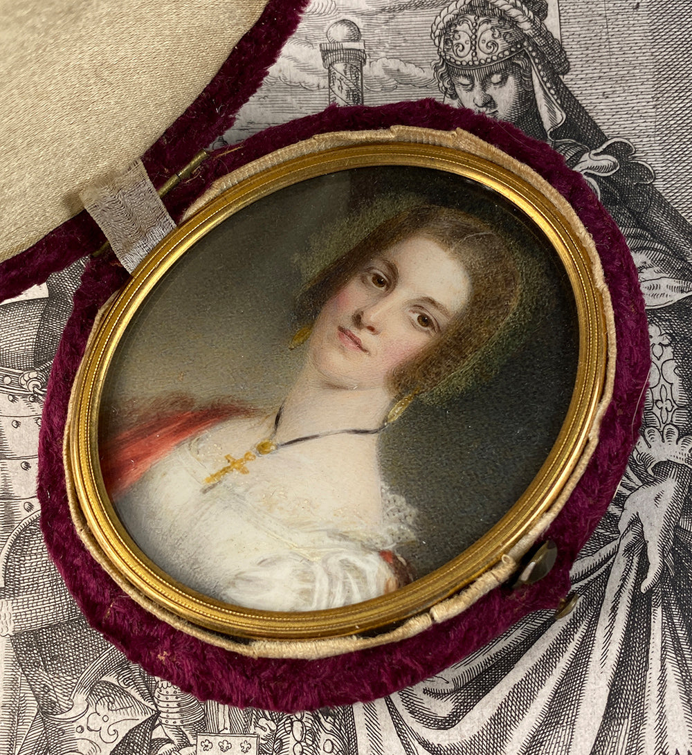 Antique English Portrait Miniature, Late Victorian English Beauty, Cased Painting