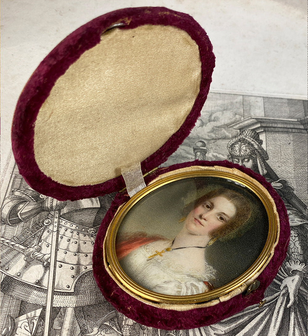 Antique English Portrait Miniature, Late Victorian English Beauty, Cased Painting