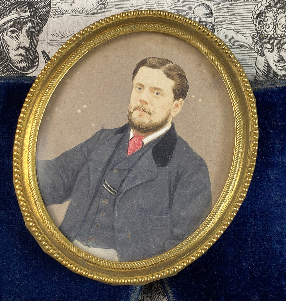 Antique Victorian to Edwardian English Portrait of a Gentleman, Silk Velvet Locket Case