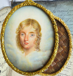 Antique Portrait Miniature of a Young Blond Boy Child, Clouds, Mourning Hair Art Locket, Pendant