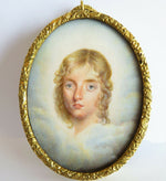 Antique Portrait Miniature of a Young Blond Boy Child, Clouds, Mourning Hair Art Locket, Pendant