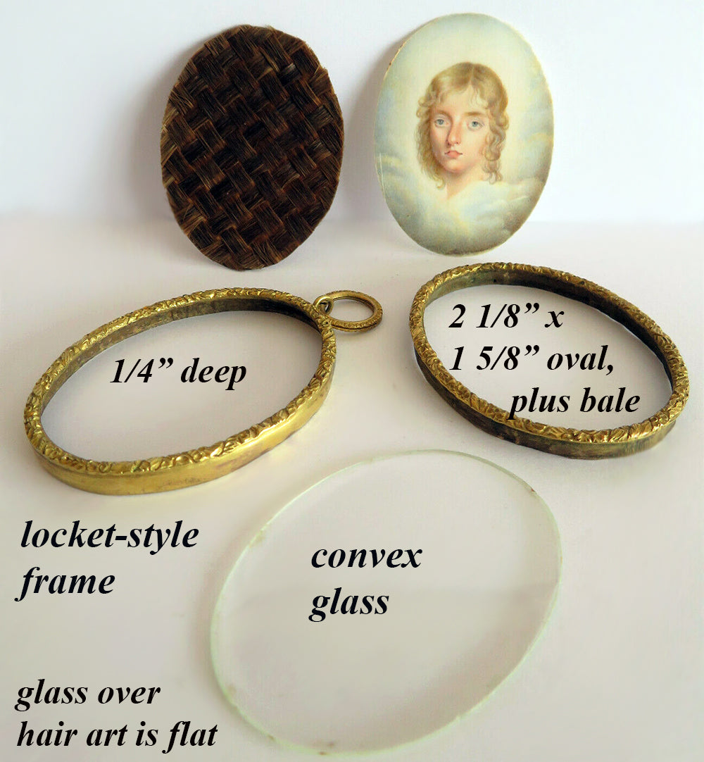 Antique Portrait Miniature of a Young Blond Boy Child, Clouds, Mourning Hair Art Locket, Pendant