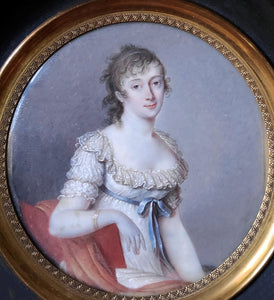 Masterpiece Antique French Portrait Miniature, Beautiful Young Woman, 3/4 Pose, Fine Detail