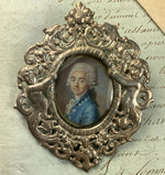 Fine 18th Century French Portrait Miniature in Silver Locket, outer Cast Silver Ornate Frame