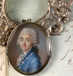 Fine 18th Century French Portrait Miniature in Silver Locket, outer Cast Silver Ornate Frame