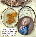 Fine 18th Century French Portrait Miniature in Silver Locket, outer Cast Silver Ornate Frame