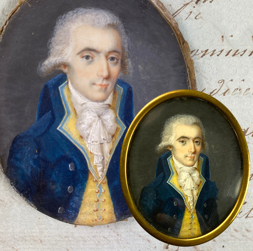 Fine Antique French 18th Century Portrait Miniature, Louis XV to XVI Era, Yellow Vest