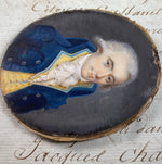 Fine Antique French 18th Century Portrait Miniature, Louis XV to XVI Era, Yellow Vest