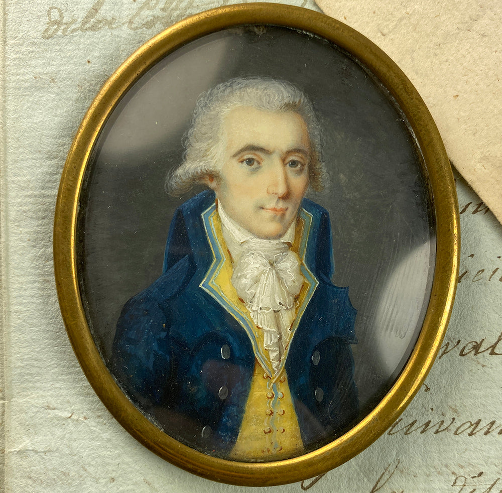 Fine Antique French 18th Century Portrait Miniature, Louis XV to XVI Era, Yellow Vest