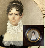 Antique Swiss or French Empire to c.1820 Portrait Miniature, a Beauty with Seed Pearl Tiara