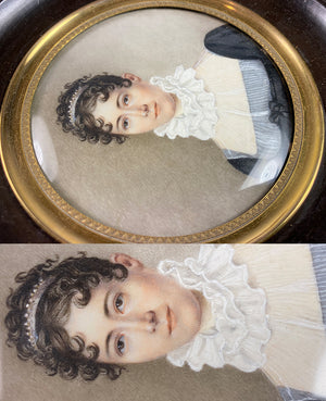 Antique Swiss or French Empire to c.1820 Portrait Miniature, a Beauty with Seed Pearl Tiara