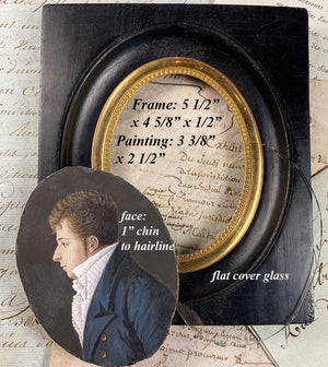 Elegant Antique French Portrait Miniature of a Very Handsome Young Noble, Man, Profile