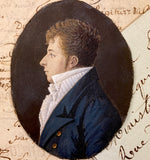 Elegant Antique French Portrait Miniature of a Very Handsome Young Noble, Man, Profile