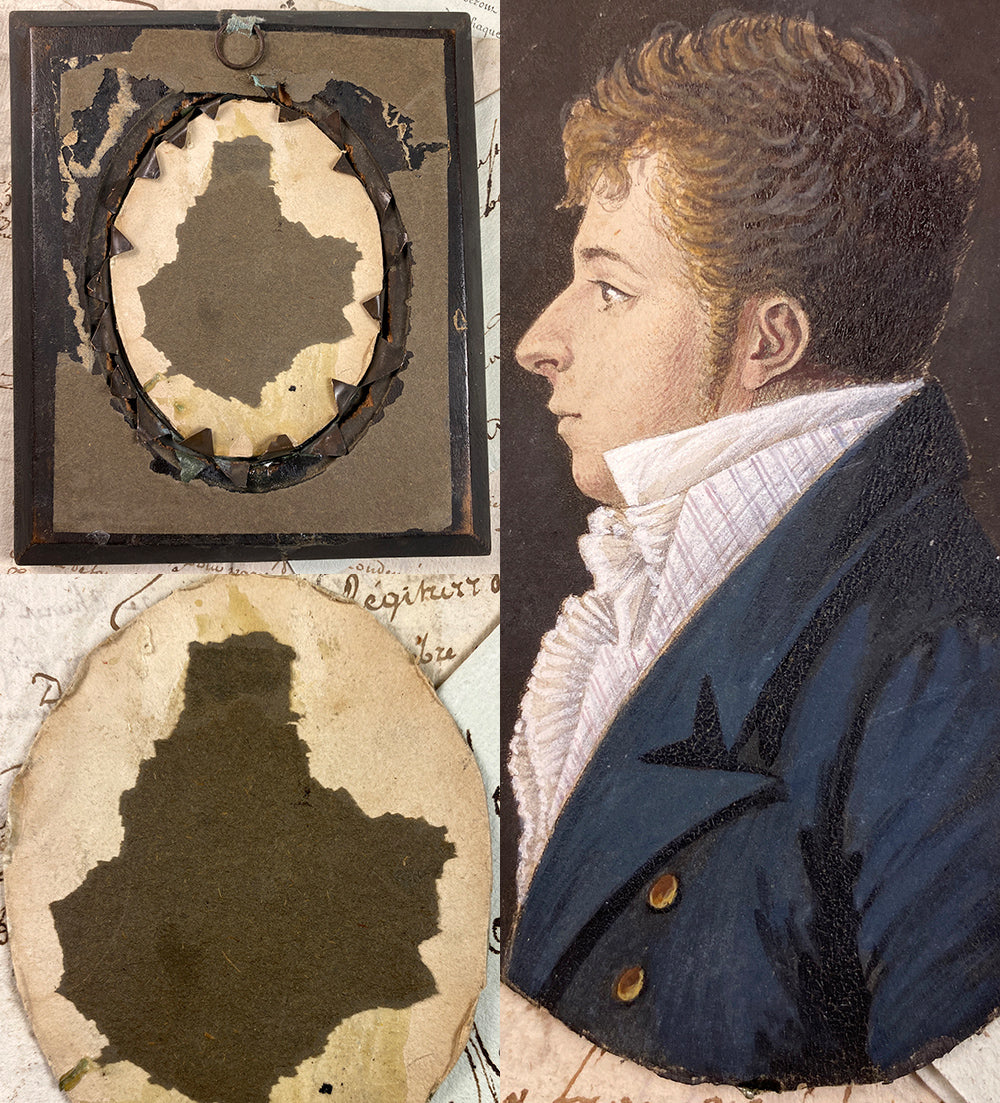 Elegant Antique French Portrait Miniature of a Very Handsome Young Noble, Man, Profile