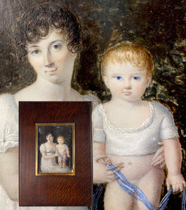 Fine Antique French Empire Portrait Miniature, Countess de Montenay and Baby Son, Child, 1815