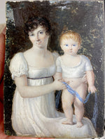 Fine Antique French Empire Portrait Miniature, Countess de Montenay and Baby Son, Child, 1815