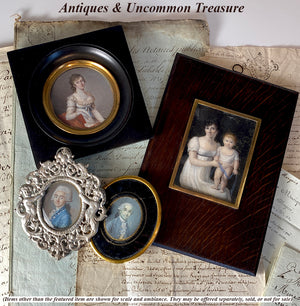 Fine Antique French Empire Portrait Miniature, Countess de Montenay and Baby Son, Child, 1815