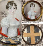 Antique French c. 1790-1810 Portrait Miniature, Beauty with Red Guillotine Shawl