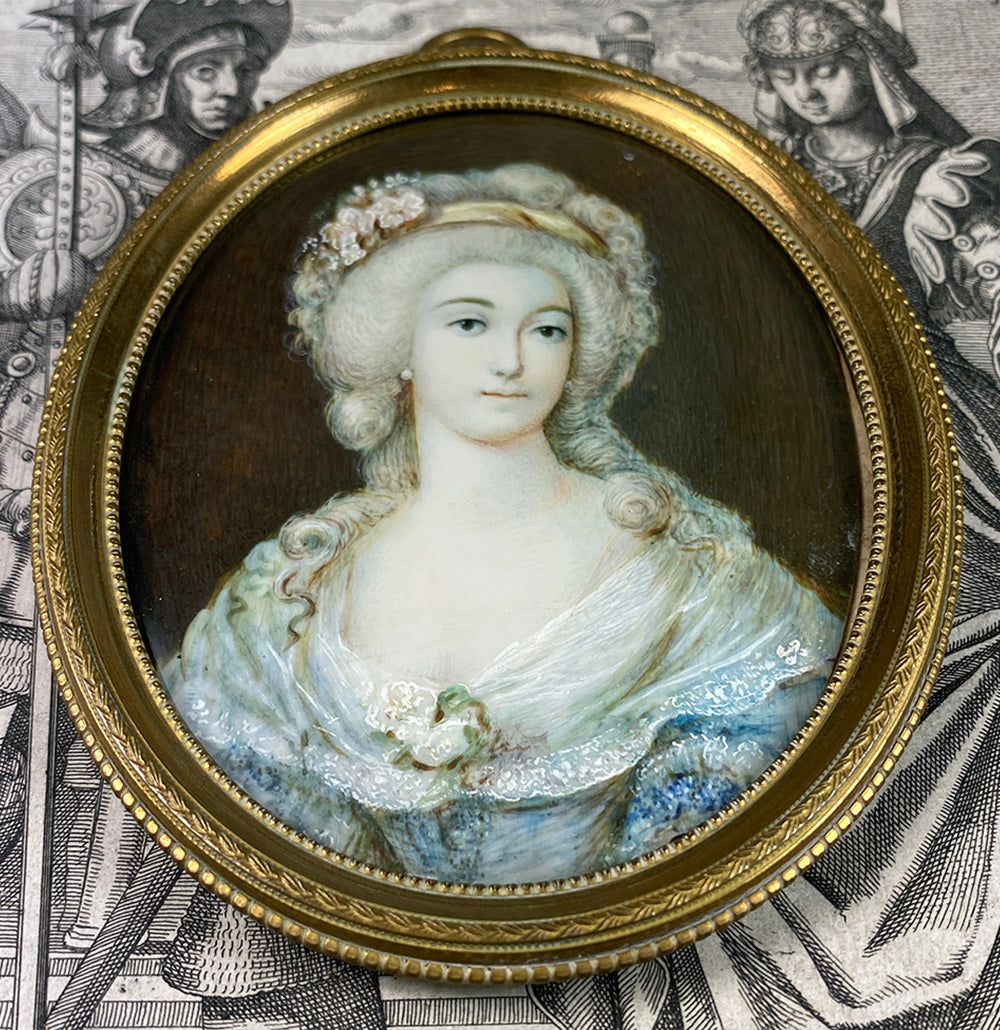 Antique French Grand Tour Souvenir Portrait Miniature, 18th Century Beauty, 19th Century