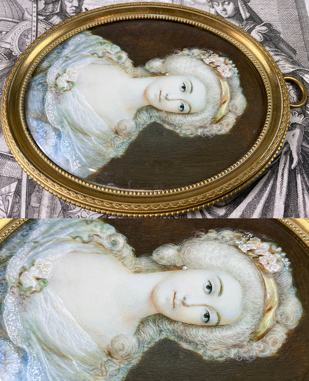 Antique French Grand Tour Souvenir Portrait Miniature, 18th Century Beauty, 19th Century