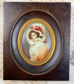 Elegant and Unique French Fashion, Portrait Miniature Young Woman with Bonnet, Lots of Layers