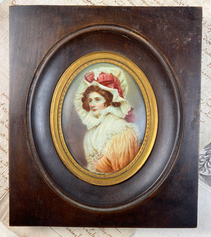 Elegant and Unique French Fashion, Portrait Miniature Young Woman with Bonnet, Lots of Layers