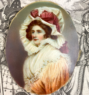 Elegant and Unique French Fashion, Portrait Miniature Young Woman with Bonnet, Lots of Layers