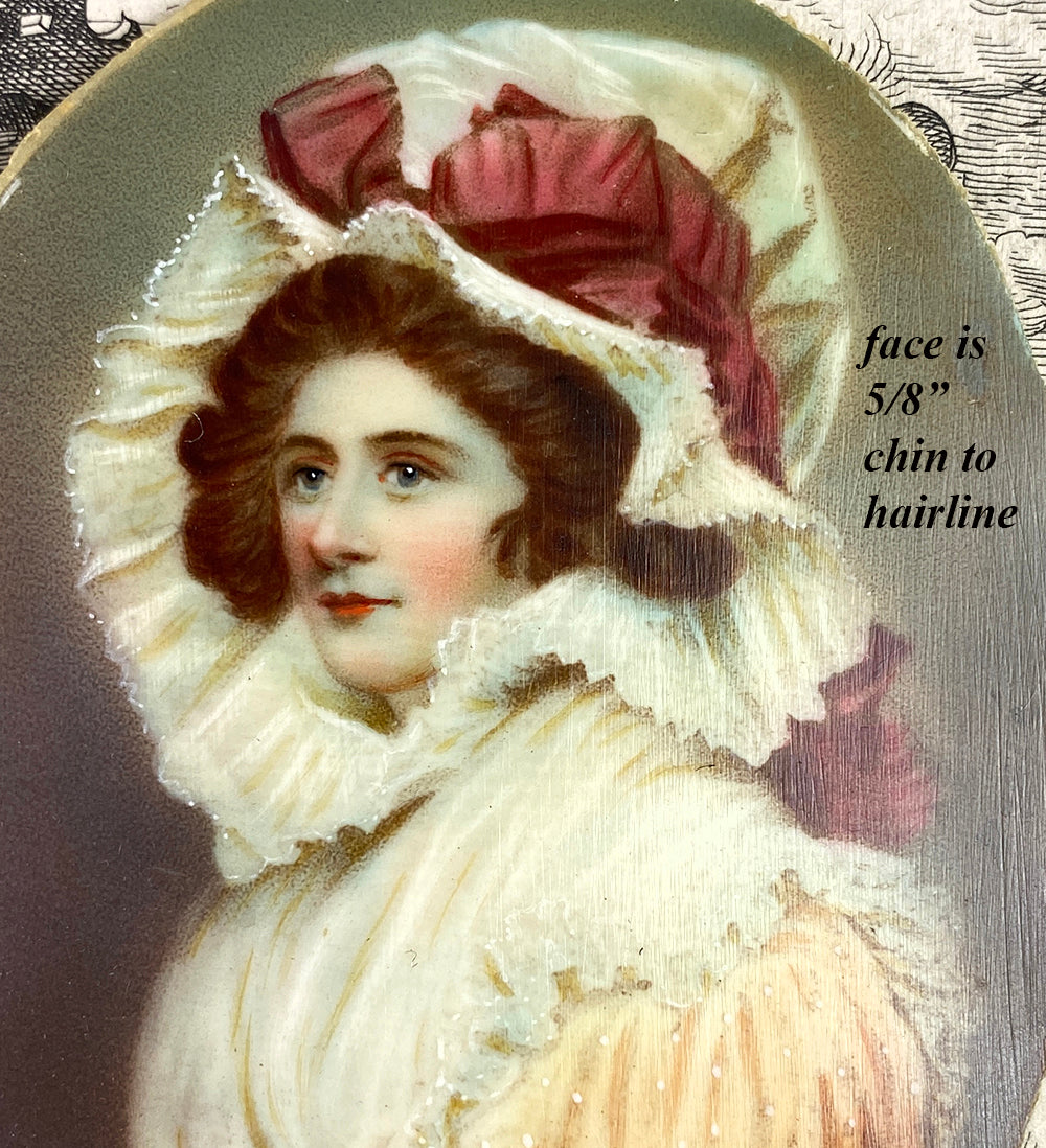 Elegant and Unique French Fashion, Portrait Miniature Young Woman with Bonnet, Lots of Layers