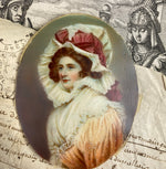 Elegant and Unique French Fashion, Portrait Miniature Young Woman with Bonnet, Lots of Layers