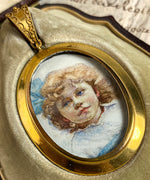 Fine Antique Victorian Portrait Miniature of a Child, 9k Locket, 18k Bale, In Original Box