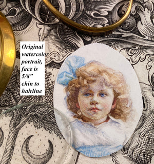 Fine Antique Victorian Portrait Miniature of a Child, 9k Locket, 18k Bale, In Original Box