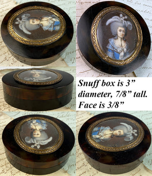 Rare Antique French Portrait Miniature Snuff Box, 18k & Tortoise, Mid 18th Century, Louis XV-XVI