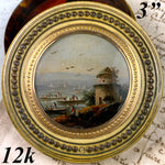 Superb 18th Century French Snuff Box, 12k Gold Mat, Silver Pique, Ivory, Eglomise Seascape Painting