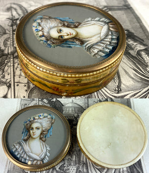 Antique French Grand Tour Snuff or Patch, Powder Box, Miss Elizabeth Portrait Miniature, Vernis Martin