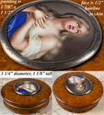 Antique French Burl Snuff Box, Porcelain Portrait Miniature "Ecstasy of Teresa", Silver