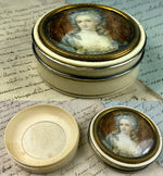 Elegant 18th to 19th Century French Portrait Miniature Snuff Box, Patch or Powder Box in Ivory